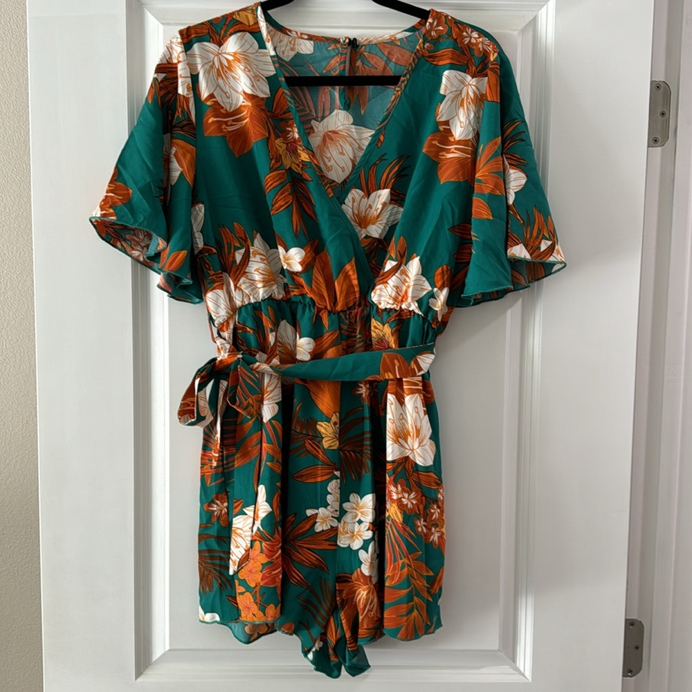 SHEIN Teal Floral Jumpsuit - Picture 2 of 5